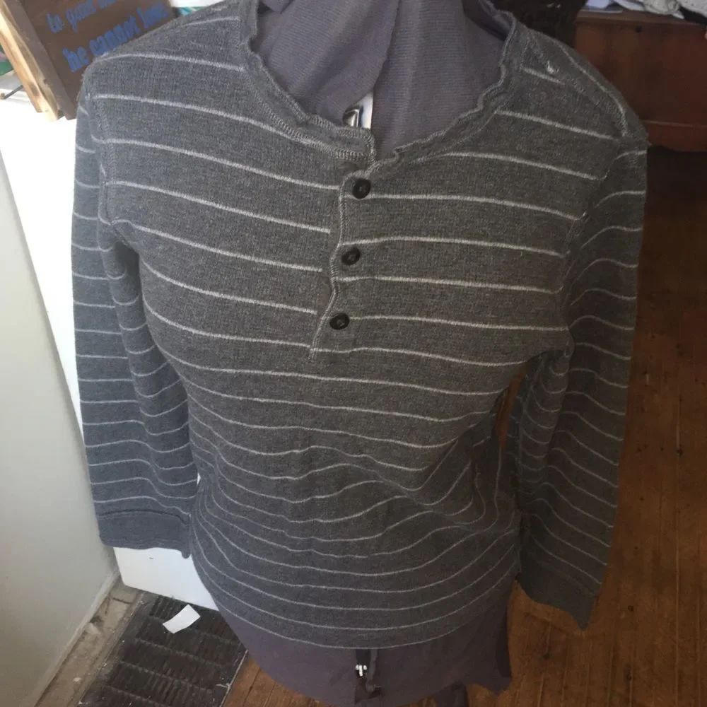 J Crew M raw edge striped long sleeve shirt